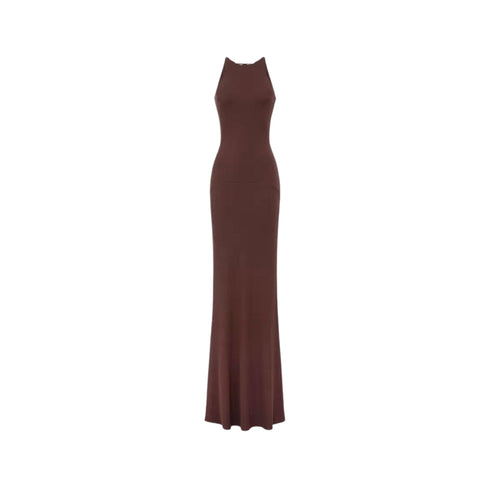 Abito Donna lungo Red Carpet con gioiello sulla schiena Fondente ELISABETTA FRANCHI- Francavilla Moda